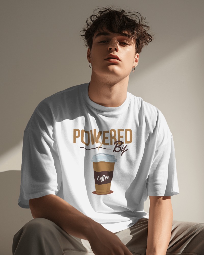 Powered by Coffee | Oversized White T-Shirt